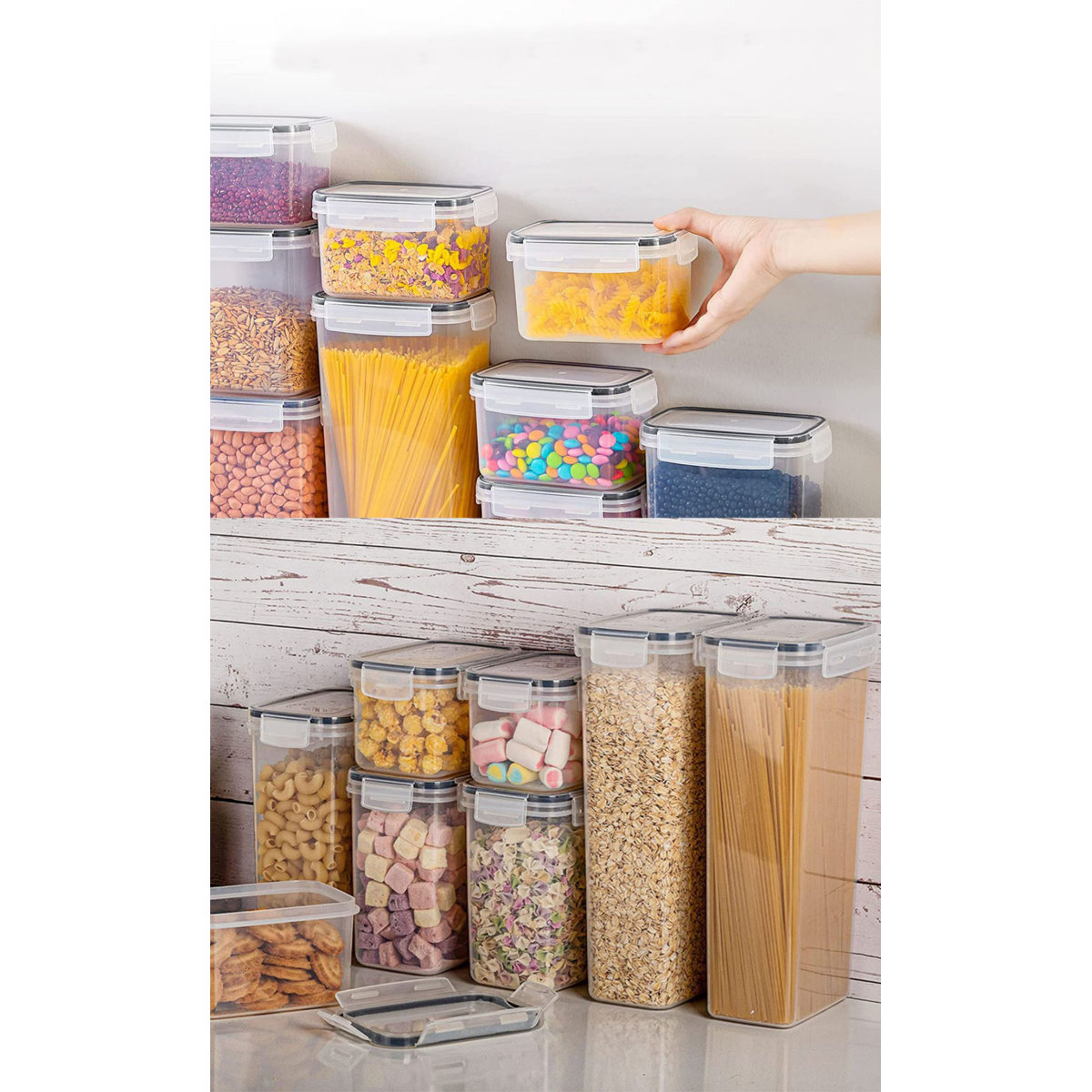 Daleah Stackable Airtight Sealed food storage containers -24 pieces, kitchen organization set, free of bisphenol A, used for storage rooms and grain storage